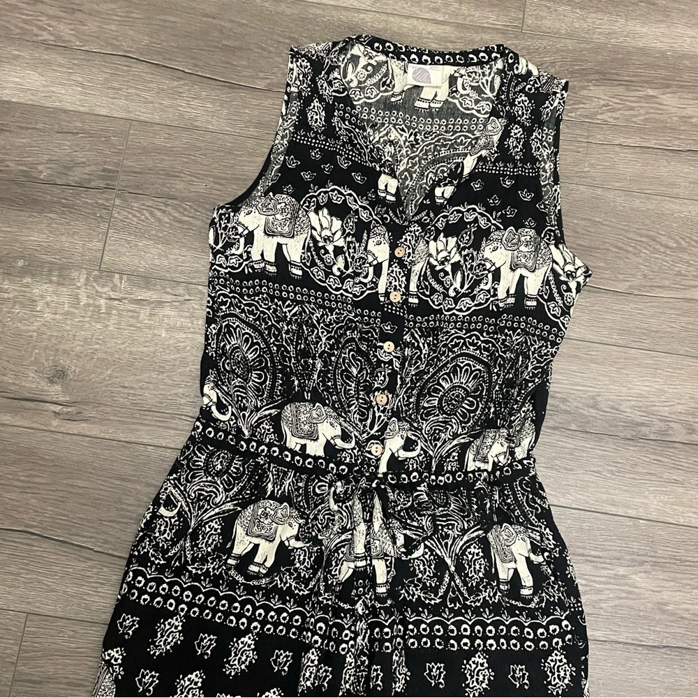Anthropologie Lilka Jaipur Elephant Jumpsuit Black Ivory Sleeveless Sz XS - Picture 4 of 12